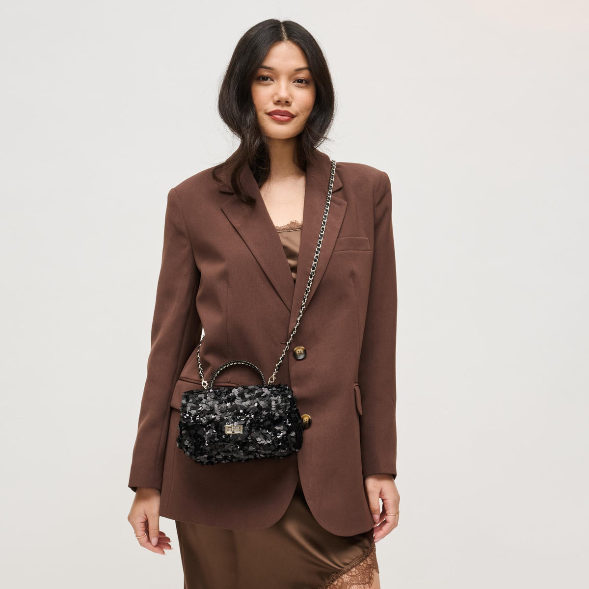 Woman wearing Black Urban Expressions Ella Evening Bag 840504204364 View 2 | Black