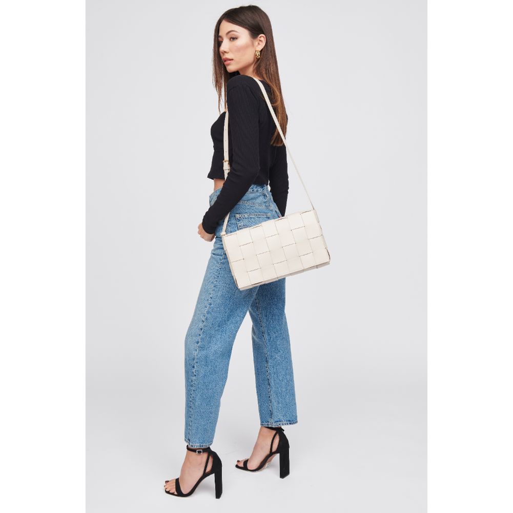 Woman wearing Oatmilk Urban Expressions Olga - Woven Crossbody 818209019316 View 3 | Oatmilk