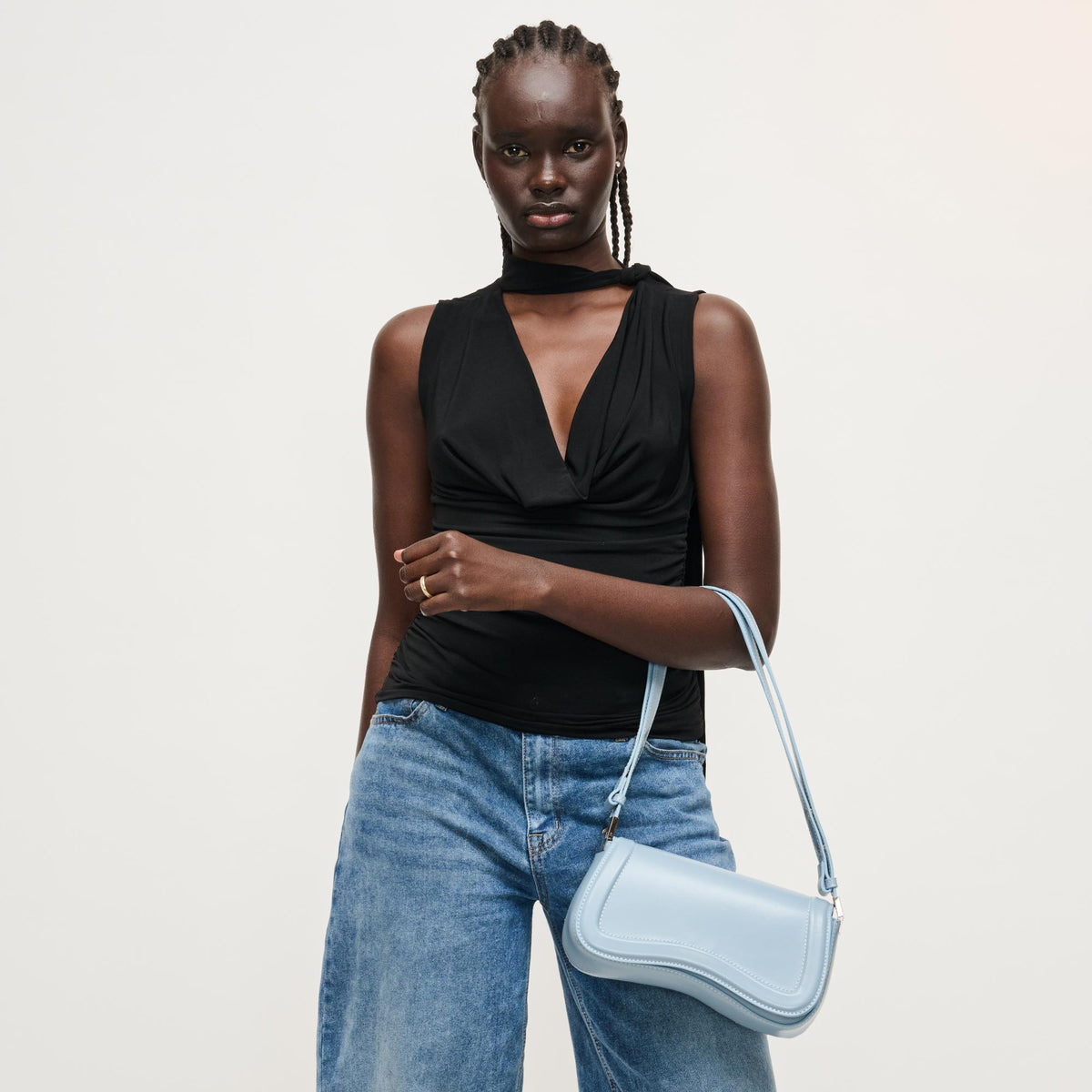 Woman wearing Denim Urban Expressions Max Shoulder Bag 840504208461 View 4 | Denim
