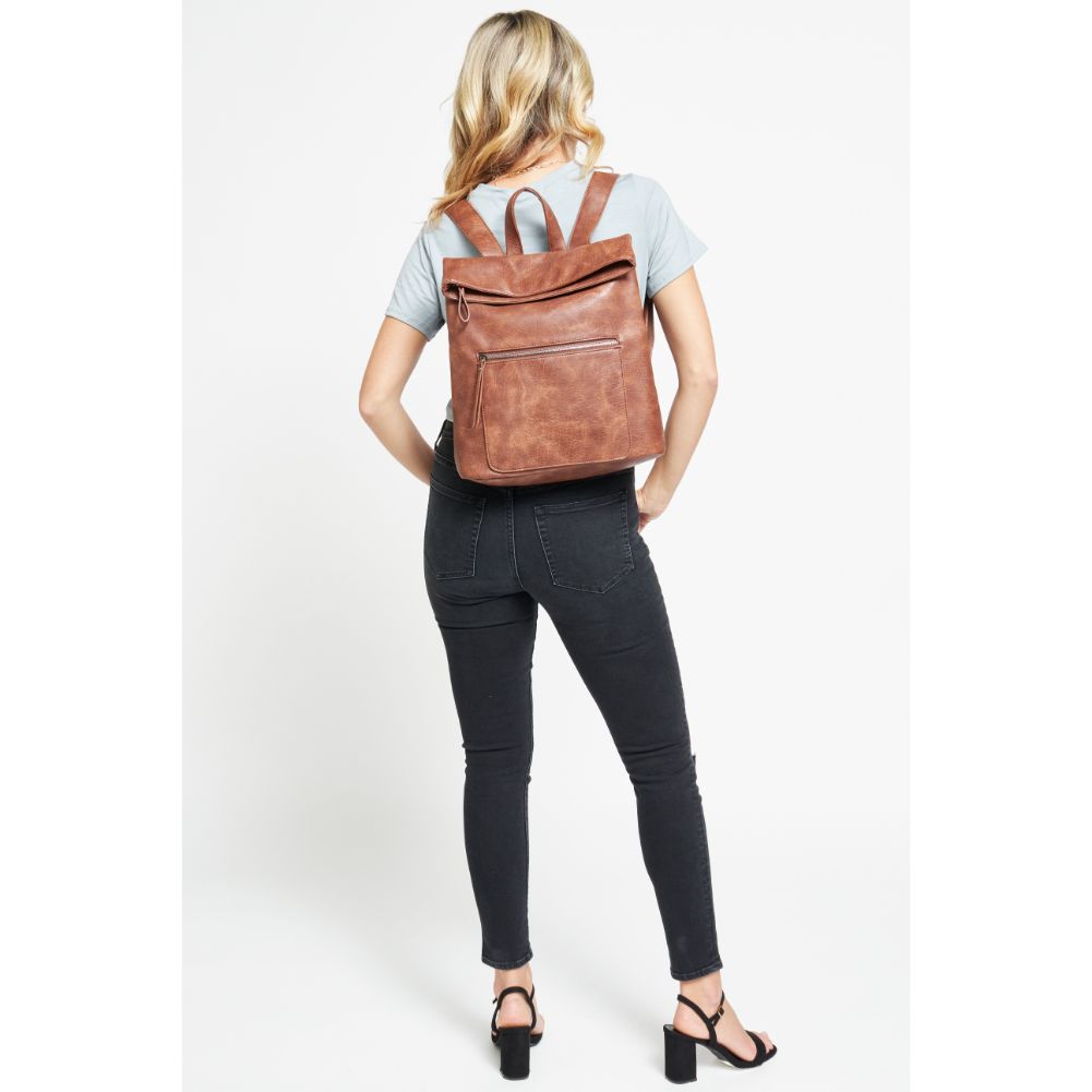 Woman wearing Cognac Urban Expressions Lennon Backpack 840611134837 View 1 | Cognac
