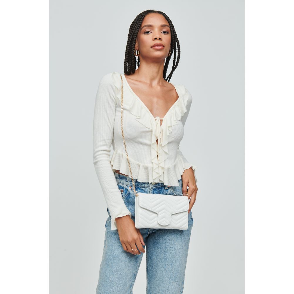 Woman wearing White Urban Expressions Gabriella Crossbody 840611110152 View 2 | White