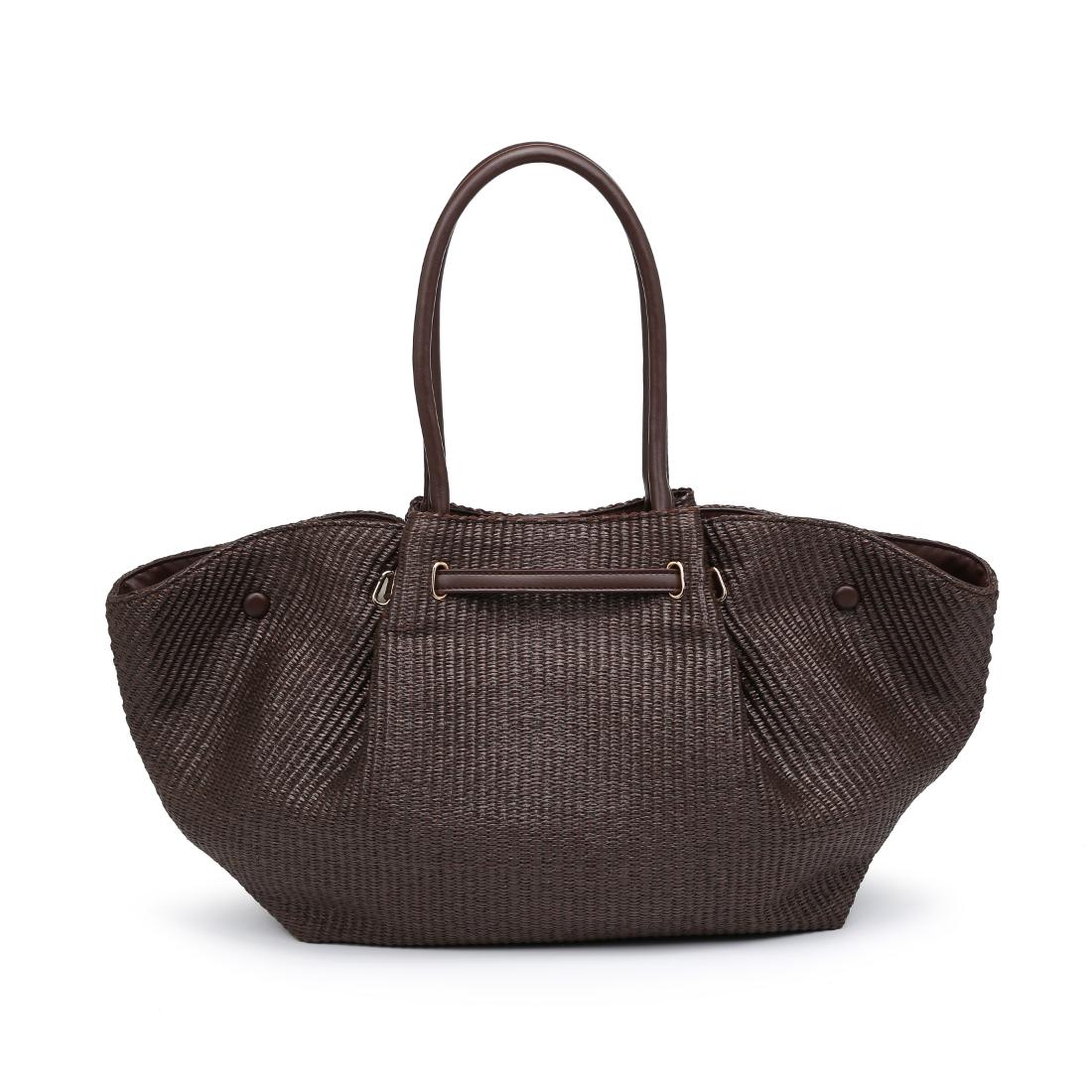 Woman wearing Chocolate Urban Expressions Kaia - Straw Tote 840504205903 View 7 | Chocolate