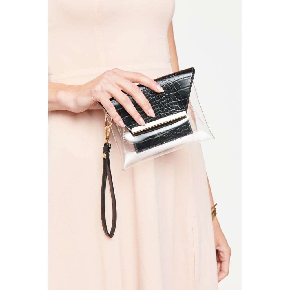 Woman wearing Black Urban Expressions Reese - Croc Wristlet 840611163387 View 2 | Black
