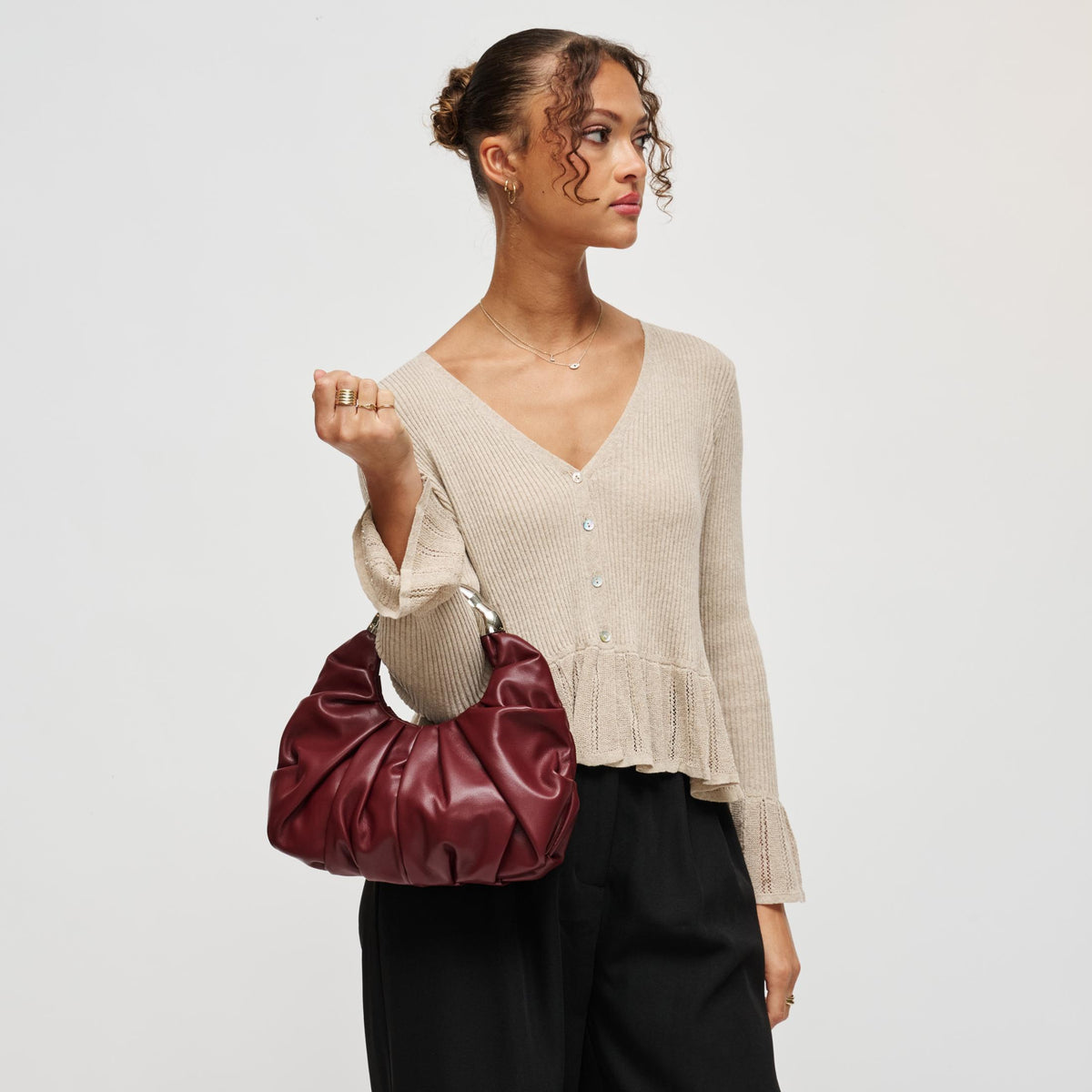 Woman wearing Wine Urban Expressions Luxx Clutch 840504212222 View 2 | Wine