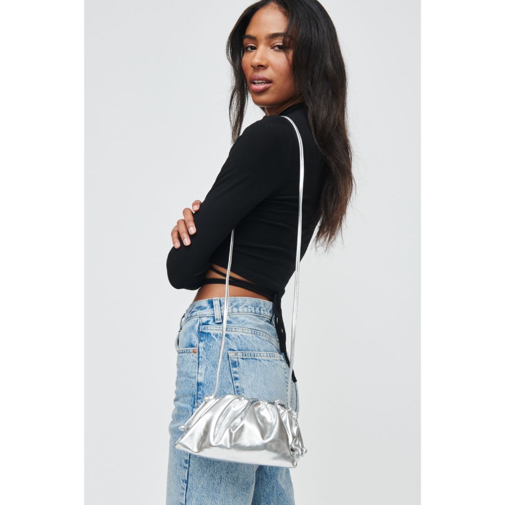Woman wearing Silver Urban Expressions Monica Crossbody 840611104922 View 2 | Silver