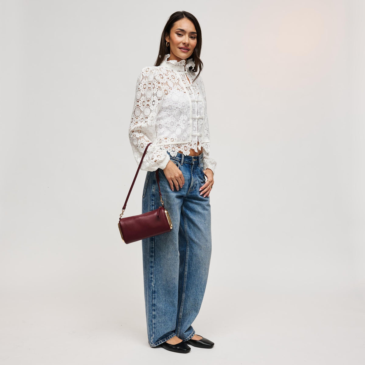 Woman wearing Burgundy Urban Expressions Luciana Shoulder Bag 840504211621 View 4 | Burgundy