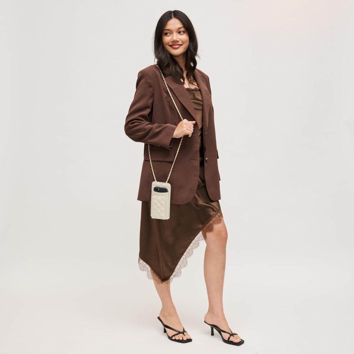Woman wearing Ivory Urban Expressions Brianna 2.0 Cell Phone Crossbody 840504203763 View 3 | Ivory