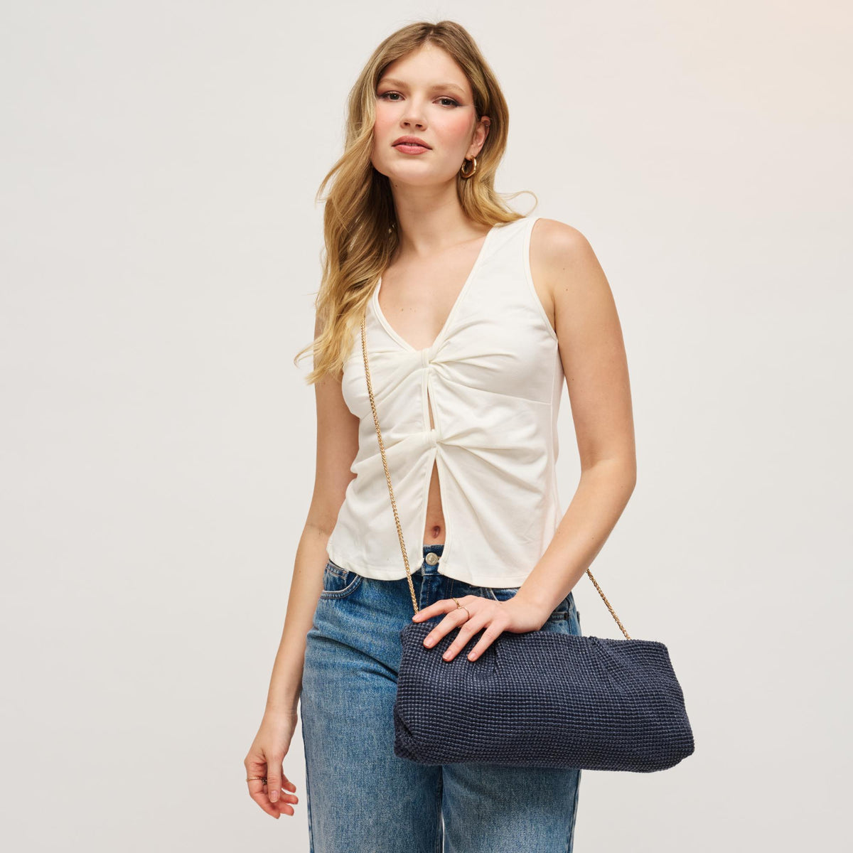 Woman wearing Navy Urban Expressions Franny - Seasonal Clutch 840504203527 View 1 | Navy