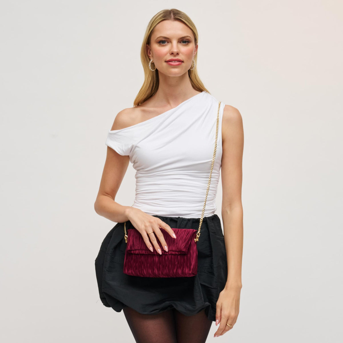 Woman wearing Burgundy Urban Expressions Annette Clutch 840611198624 View 3 | Burgundy