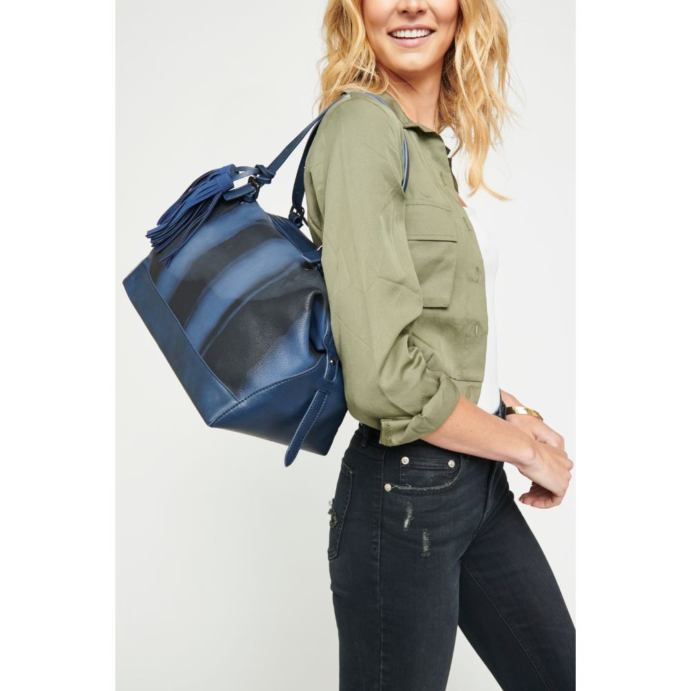 Woman wearing Navy Urban Expressions Wilder Satchel 840611122537 View 2 | Navy