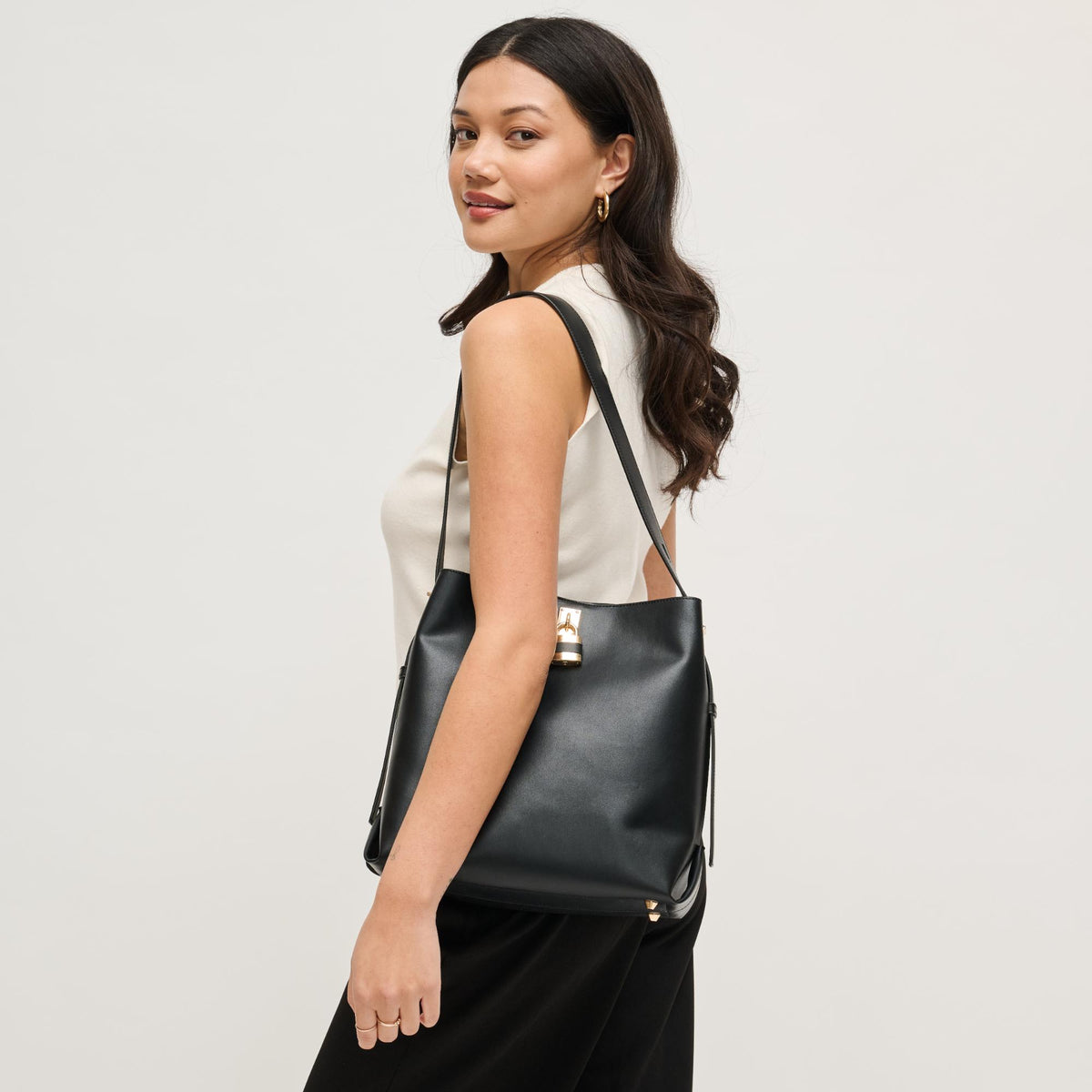 Woman wearing Black Urban Expressions Caroline Hobo 840504208331 View 4 | Black