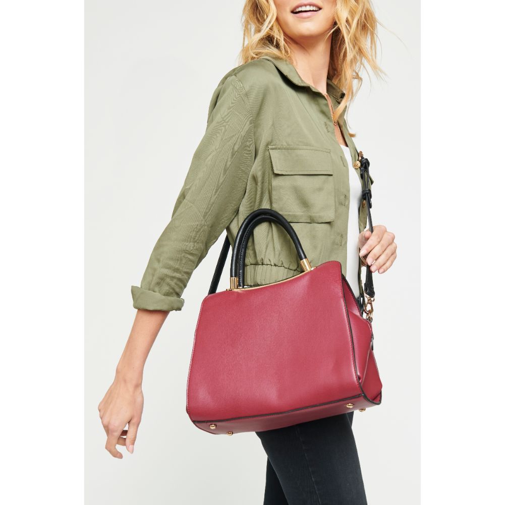 Woman wearing Cherry Urban Expressions Willa Satchel NA-840611149503 View 1 | Cherry