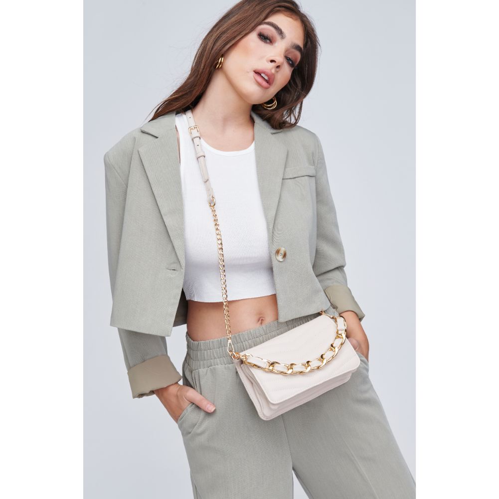 Woman wearing Oatmilk Urban Expressions Genny - Chevron Stitch Crossbody 818209011099 View 2 | Oatmilk