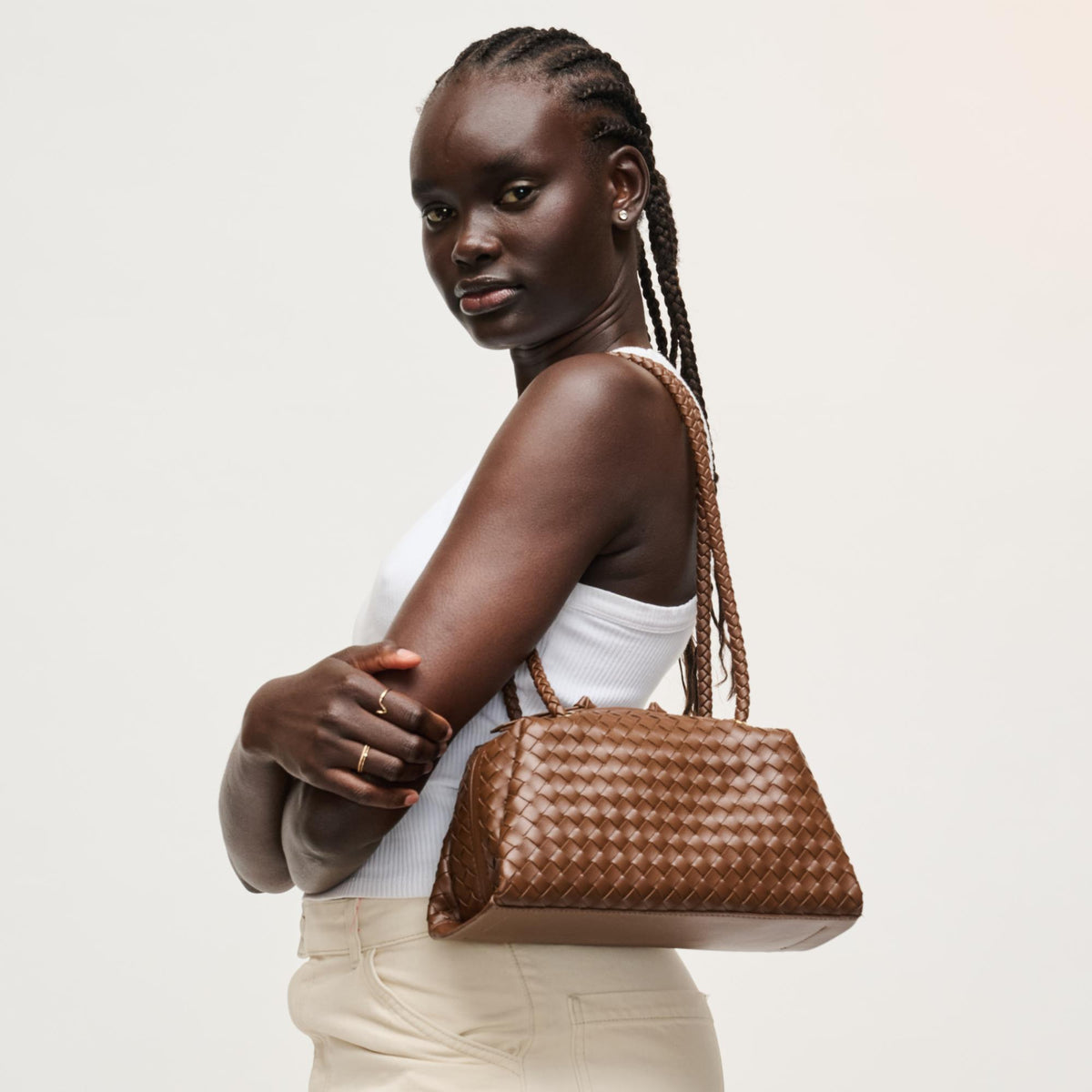 Woman wearing Chocolate Urban Expressions Chloe Shoulder Bag 840504204395 View 2 | Chocolate
