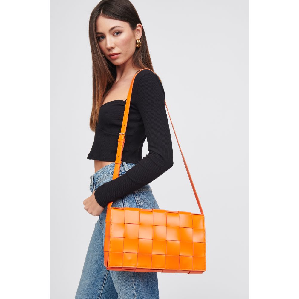 Woman wearing Tangerine Urban Expressions Olga - Woven Crossbody 818209019248 View 2 | Tangerine