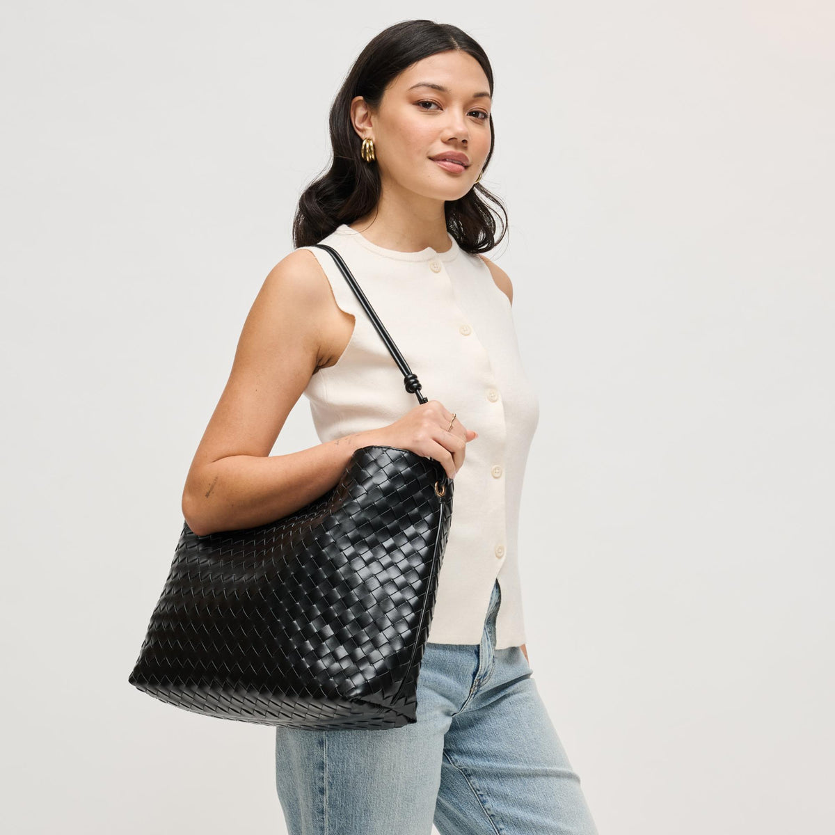 Woman wearing Black Urban Expressions Theo Hobo 840504205576 View 4 | Black