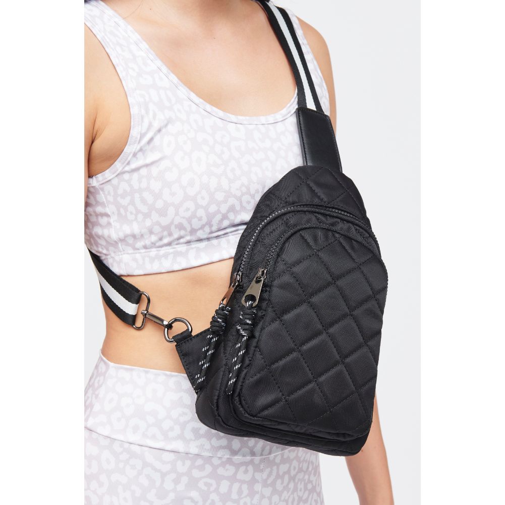Woman wearing Black Urban Expressions Ace - Quilted Nylon Sling Backpack 840611177650 View 2 | Black