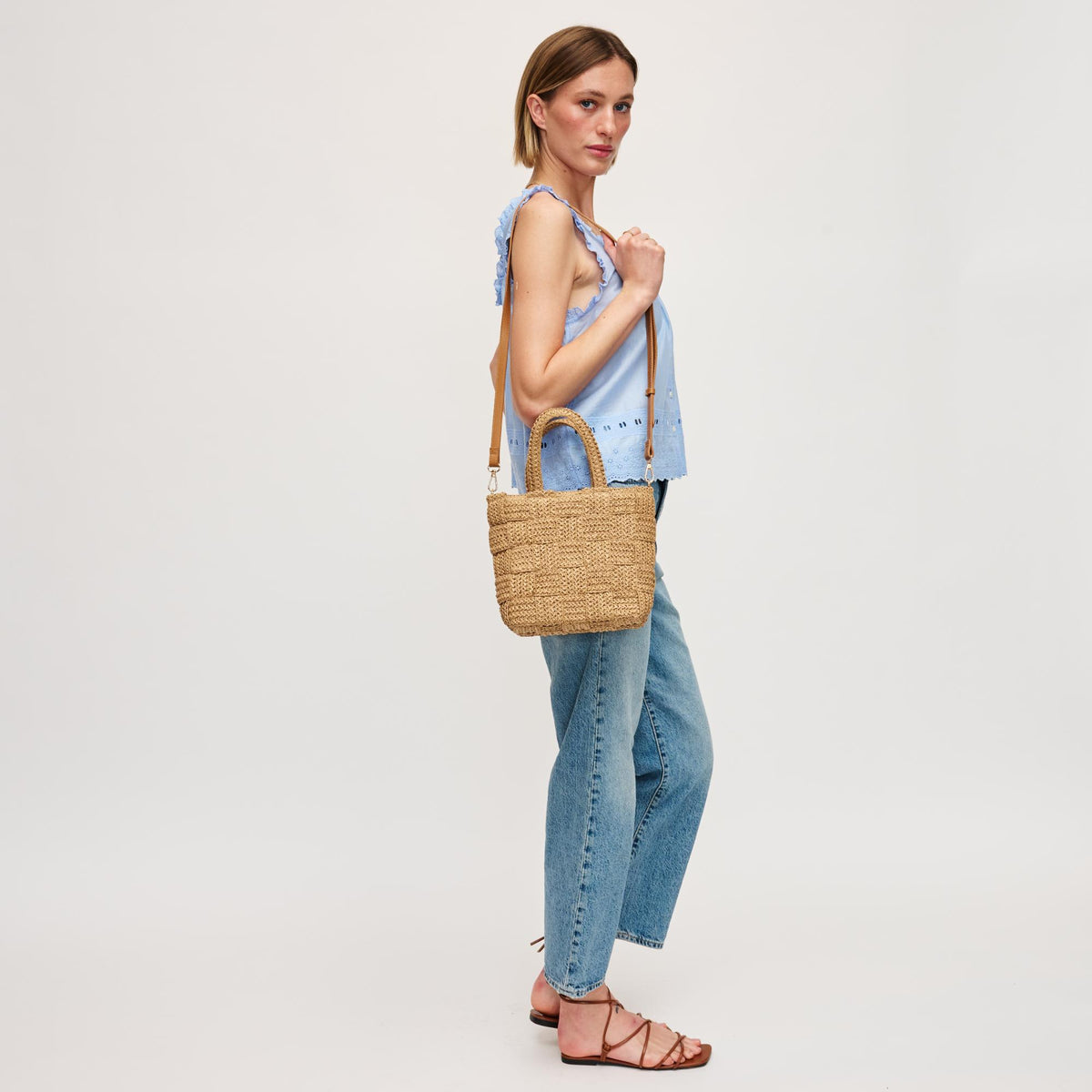Woman wearing Tan Urban Expressions Chiara Crossbody 840611158567 View 4 | Tan