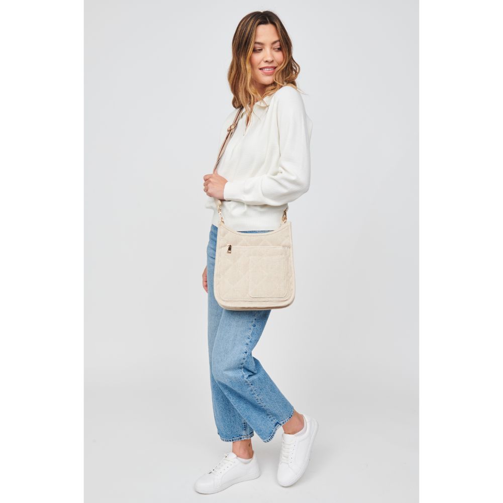 Woman wearing Oatmeal Urban Expressions Harlie Crossbody NA-840611102744 View 2 | Oatmeal