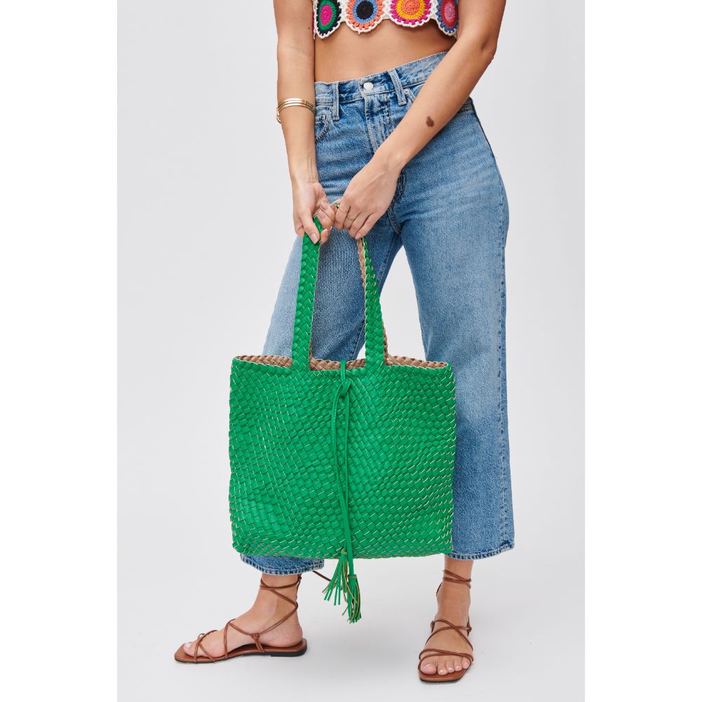 Woman wearing Green Natural Urban Expressions Wilhelmina Tote 840611106650 View 1 | Green Natural