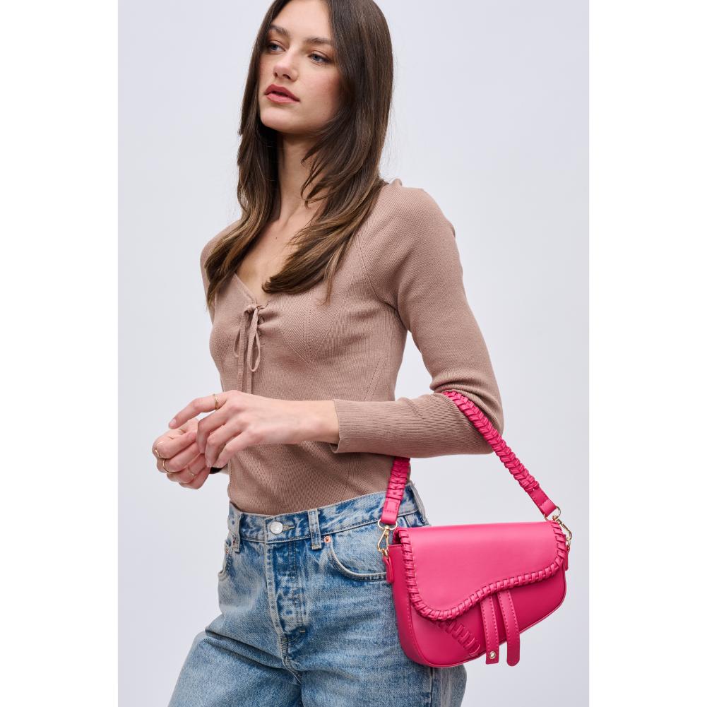 Woman wearing Hot Pink Urban Expressions Sloane Crossbody 840611121738 View 2 | Hot Pink
