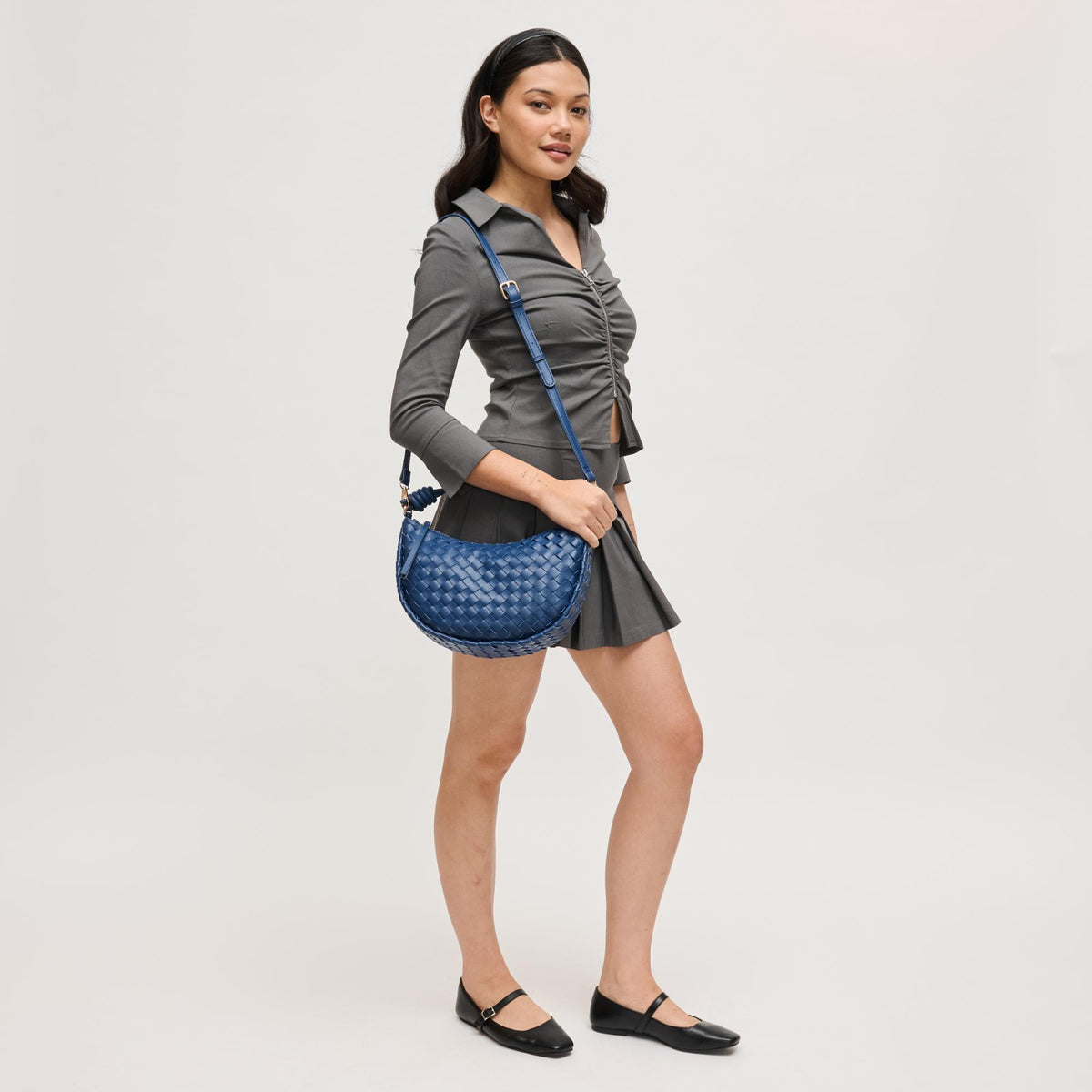Woman wearing Navy Urban Expressions Violet Hobo 840504206610 View 3 | Navy