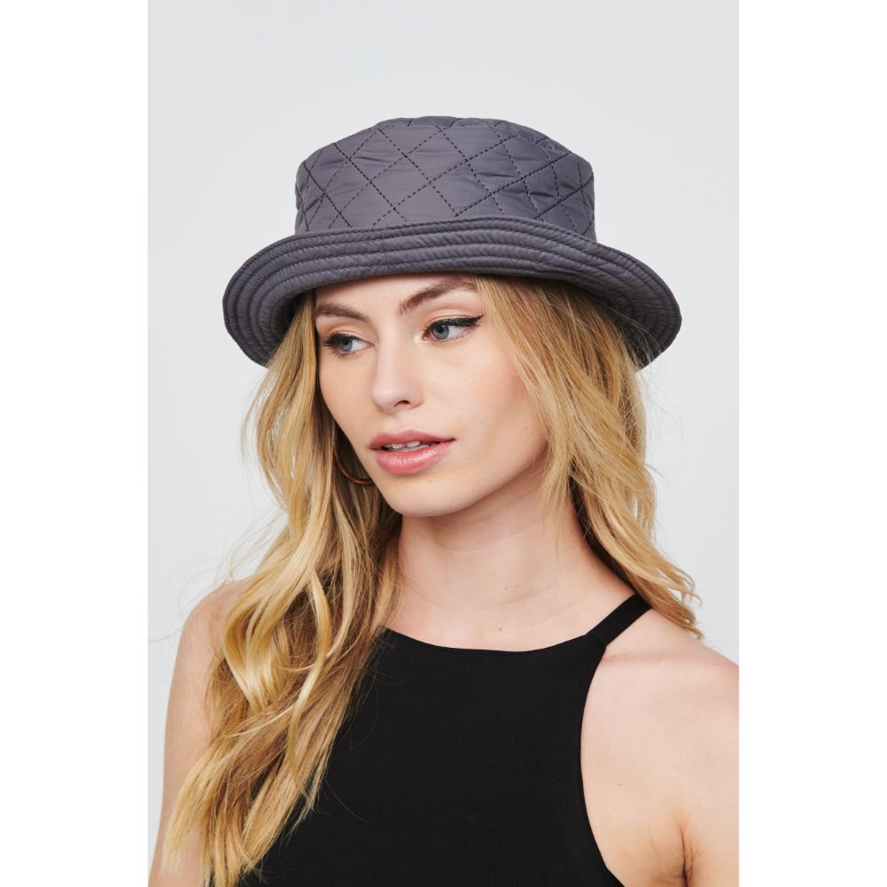 Woman wearing Carbon Urban Expressions Quilted Nylon Bucket Hat Bucket Hat 818209014861 View 2 | Carbon