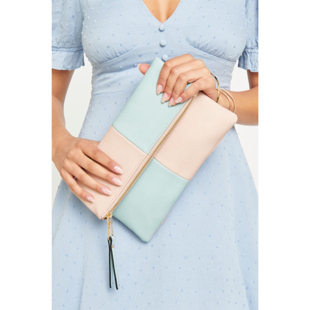 Woman wearing Nude Seafoam Urban Expressions Soraya Clutch NA-840611146779 View 4 | Nude Seafoam