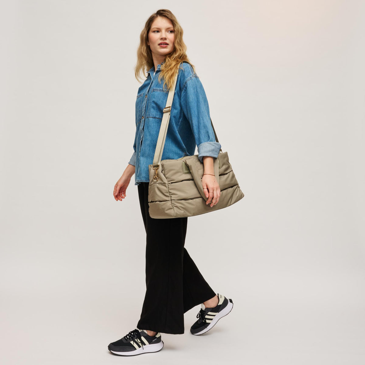 Woman wearing Sage Urban Expressions Mia Tote 840504204265 View 3 | Sage