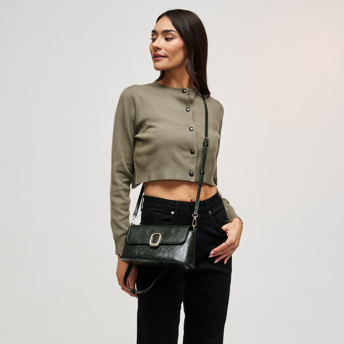 Woman wearing Emerald Urban Expressions Larek Crossbody 840504212345 View 3 | Emerald