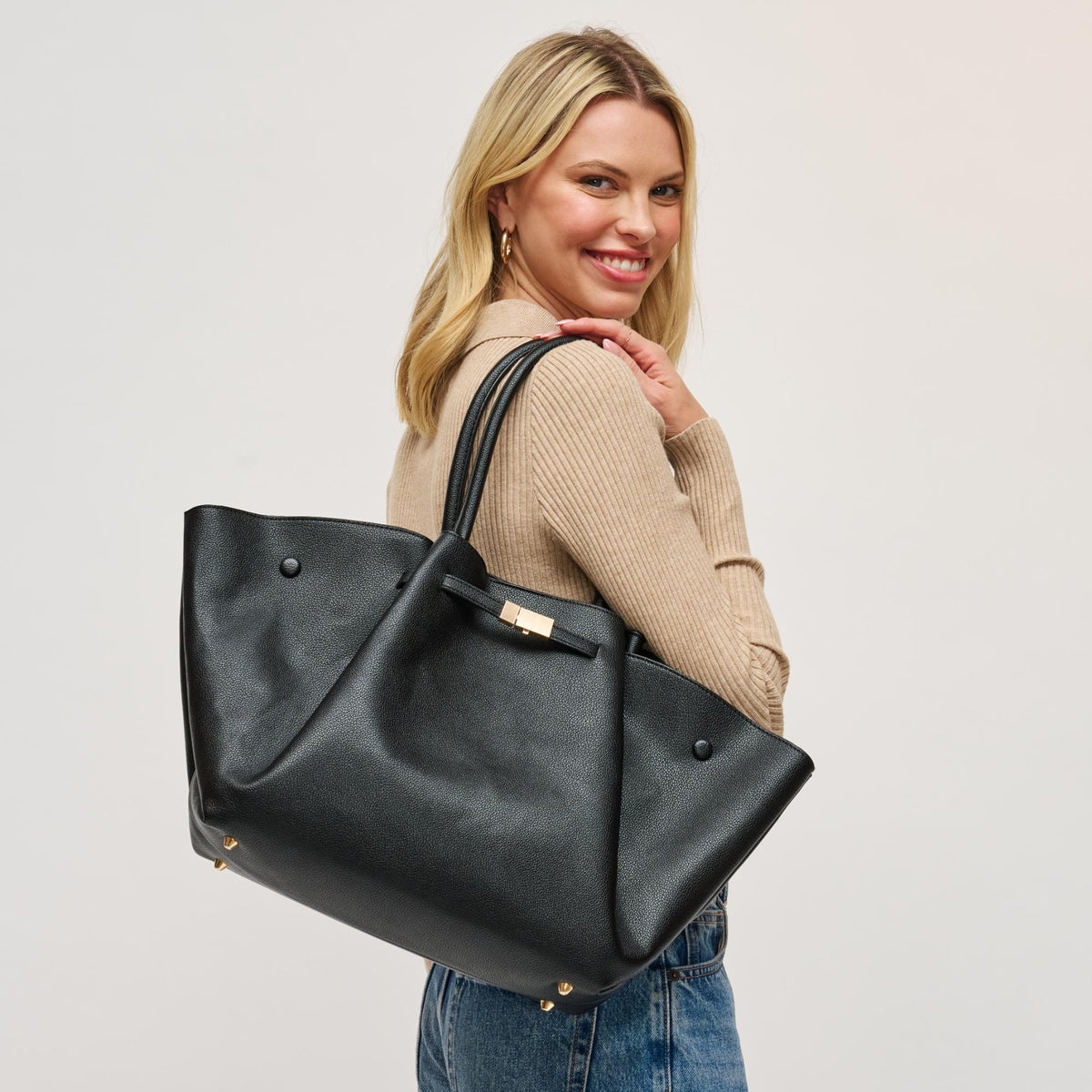 Woman wearing Black Urban Expressions Kaia Tote 840611199959 View 1 | Black