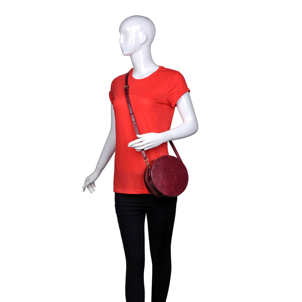 Woman wearing Burgundy Urban Expressions Sawyer Crossbody NA-840611152466 View 1 | Burgundy