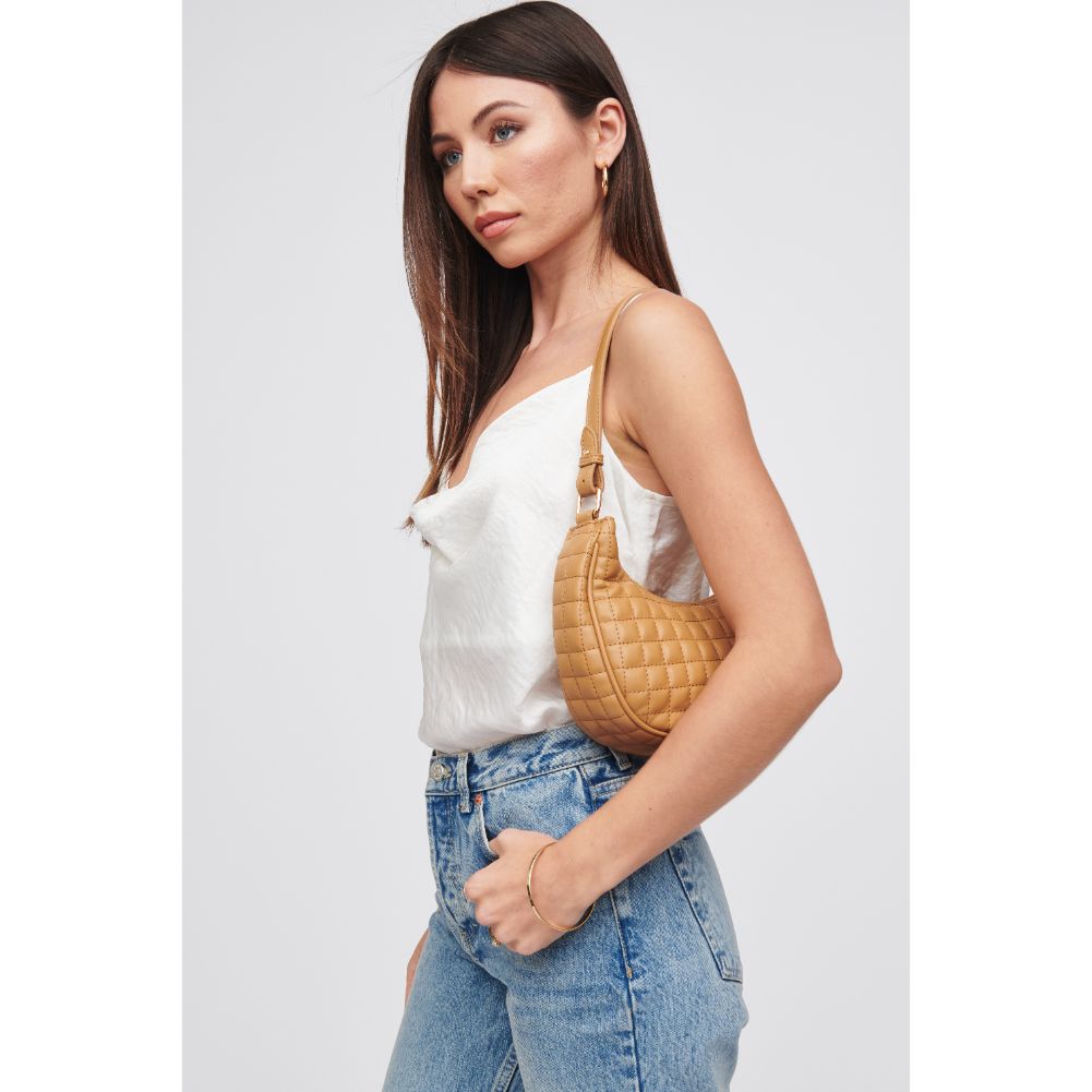 Woman wearing Camel Urban Expressions Sybil - Quilted Shoulder Bag 818209018791 View 2 | Camel