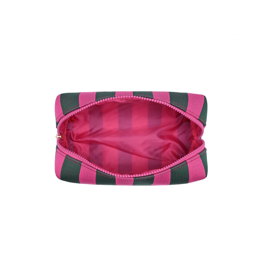 Urban Essentials Essential Stripe Cosmetic & Travel Organizer Pouch 840504215865 View 4 | Fuchsia Emerald