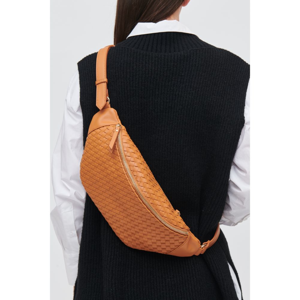 Woman wearing Tan Urban Expressions Theos Belt Bag 840611107350 View 4 | Tan