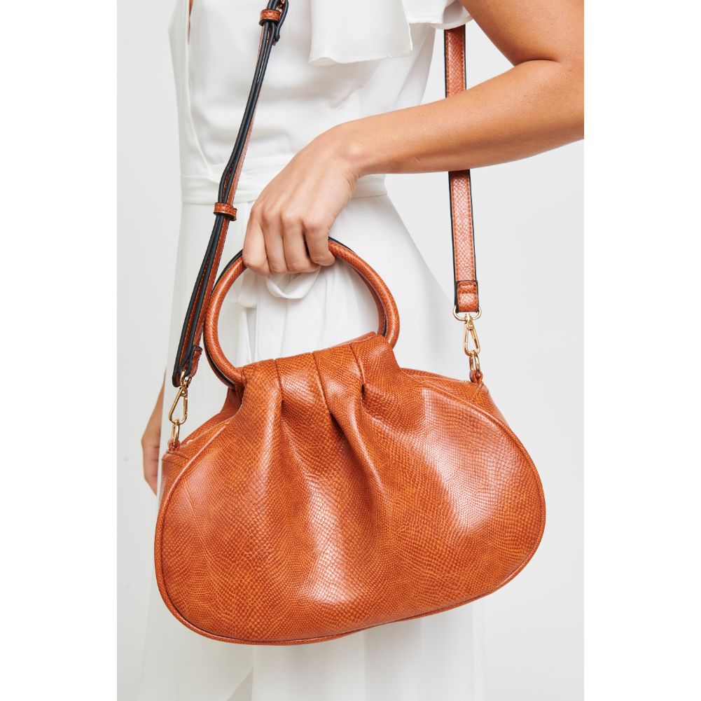 Woman wearing Tan Urban Expressions Bao Crossbody 840611180902 View 2 | Tan