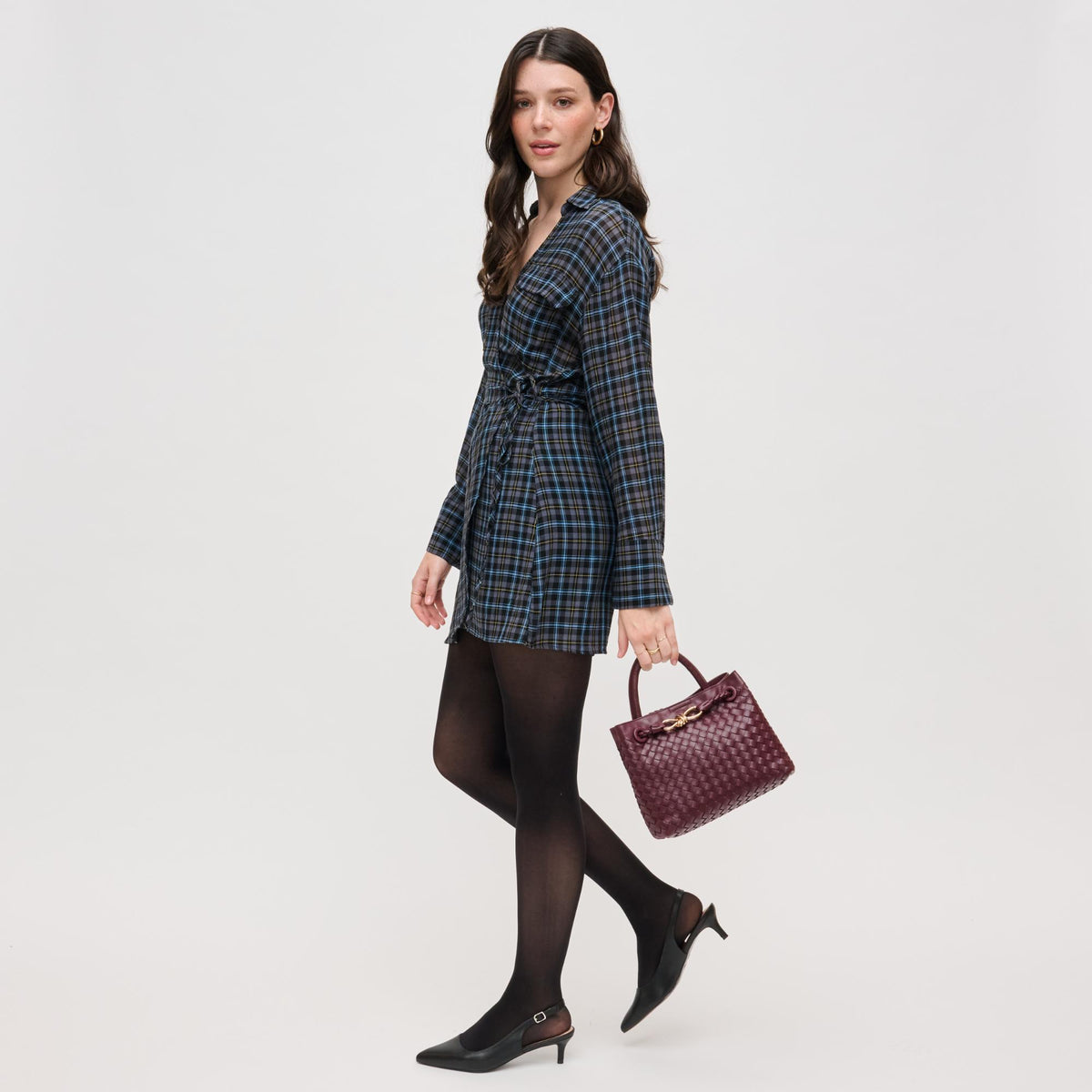 Woman wearing Wine Urban Expressions Blakely Crossbody 840611124142 View 3 | Wine