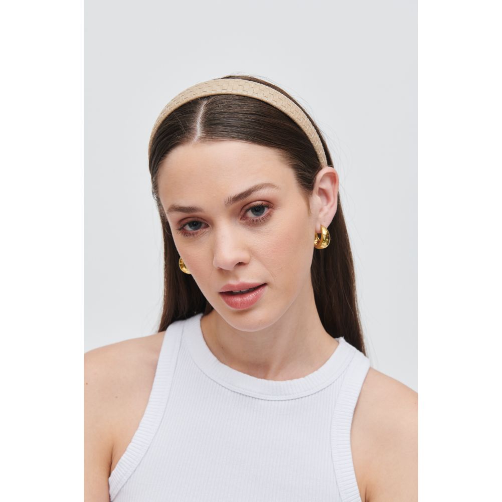 Woman wearing Natural Urban Expressions Embossed Woven Vegan Leather Headband Headband 818209014243 View 2 | Natural