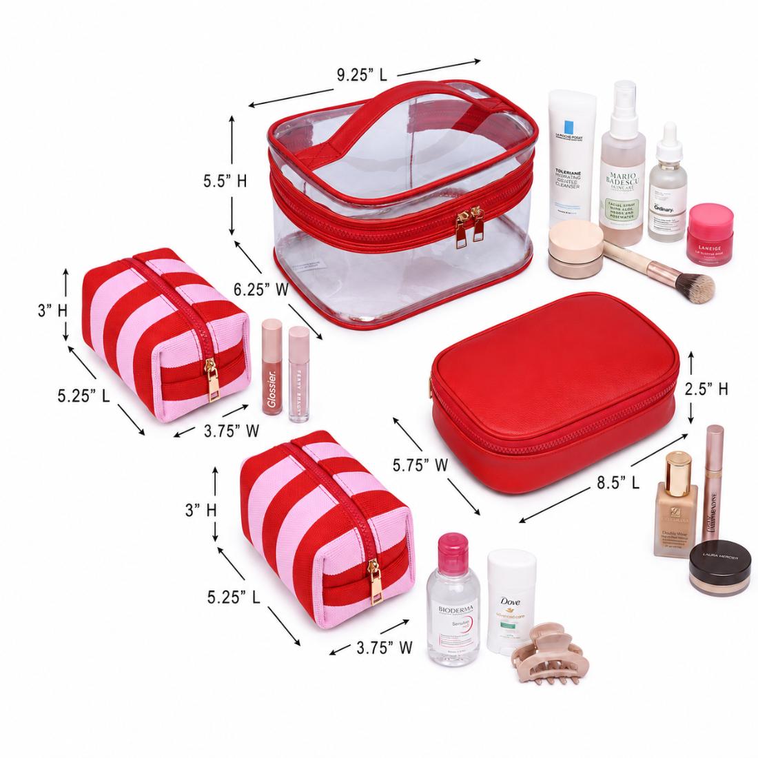 Woman wearing Red Pink Urban Essentials Essential Stripes - 4 Piece Train Case Set 840504215667 View 3 | Red Pink