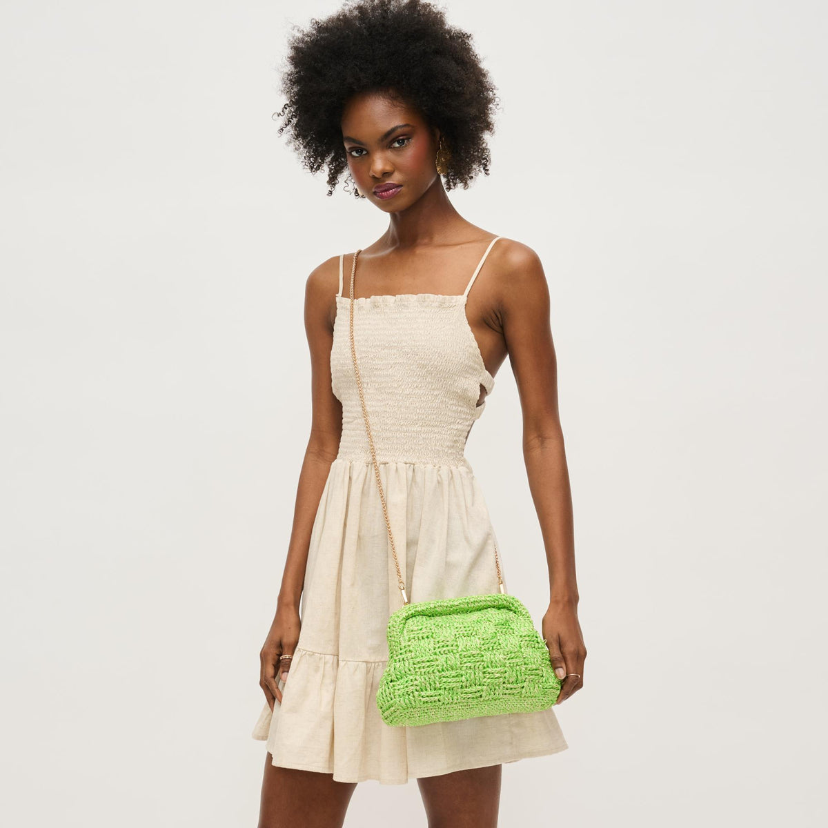 Woman wearing Lime Urban Expressions Annie Clutch 840611149381 View 2 | Lime