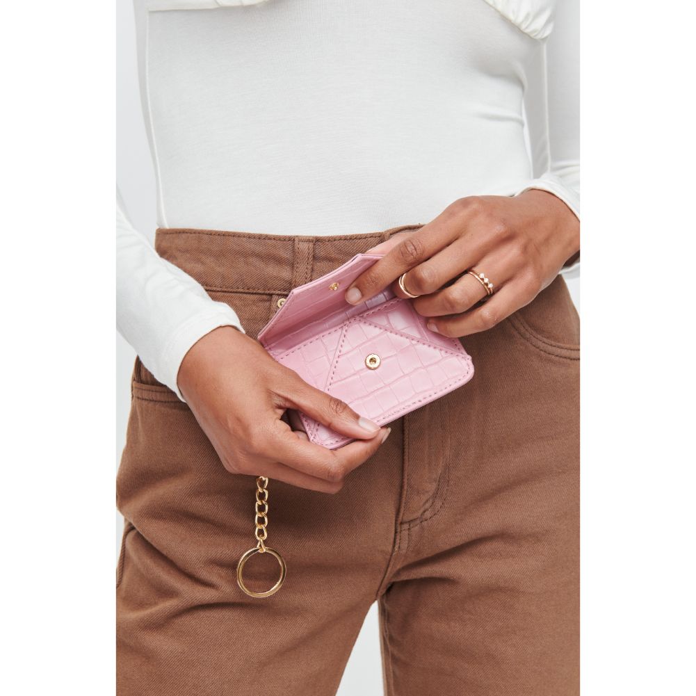 Woman wearing Mauve Urban Expressions Gia - Croco Card Holder 840611110787 View 3 | Mauve