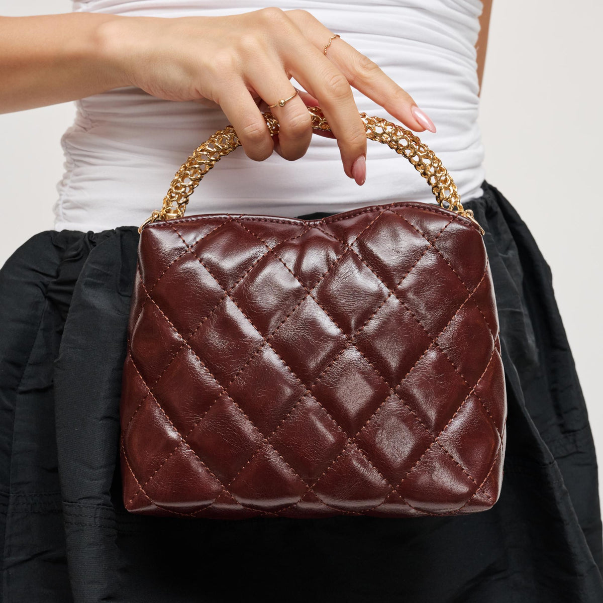 Woman wearing Chocolate Urban Expressions Staci Crossbody 840611198778 View 4 | Chocolate
