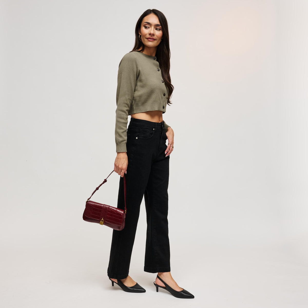 Woman wearing Burgundy Urban Expressions Marsilee Shoulder Bag 840504212253 View 4 | Burgundy
