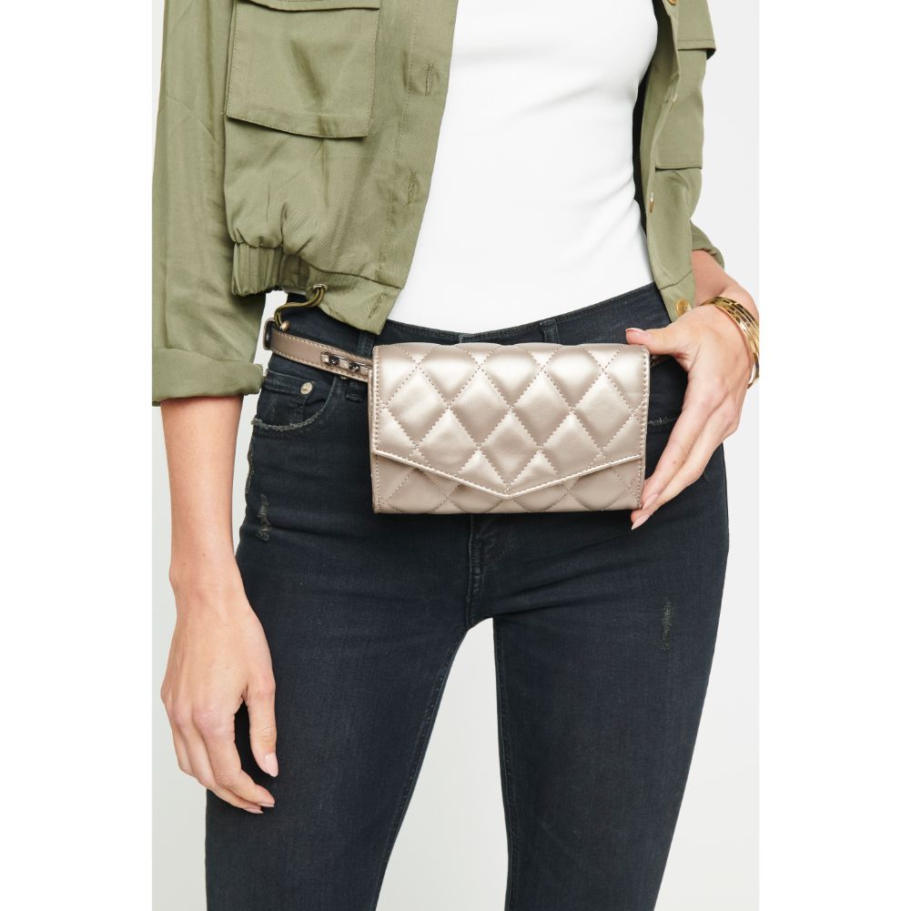 Woman wearing Pewter Urban Expressions Rhythm Belt Bag NA-840611154361 View 2 | Pewter