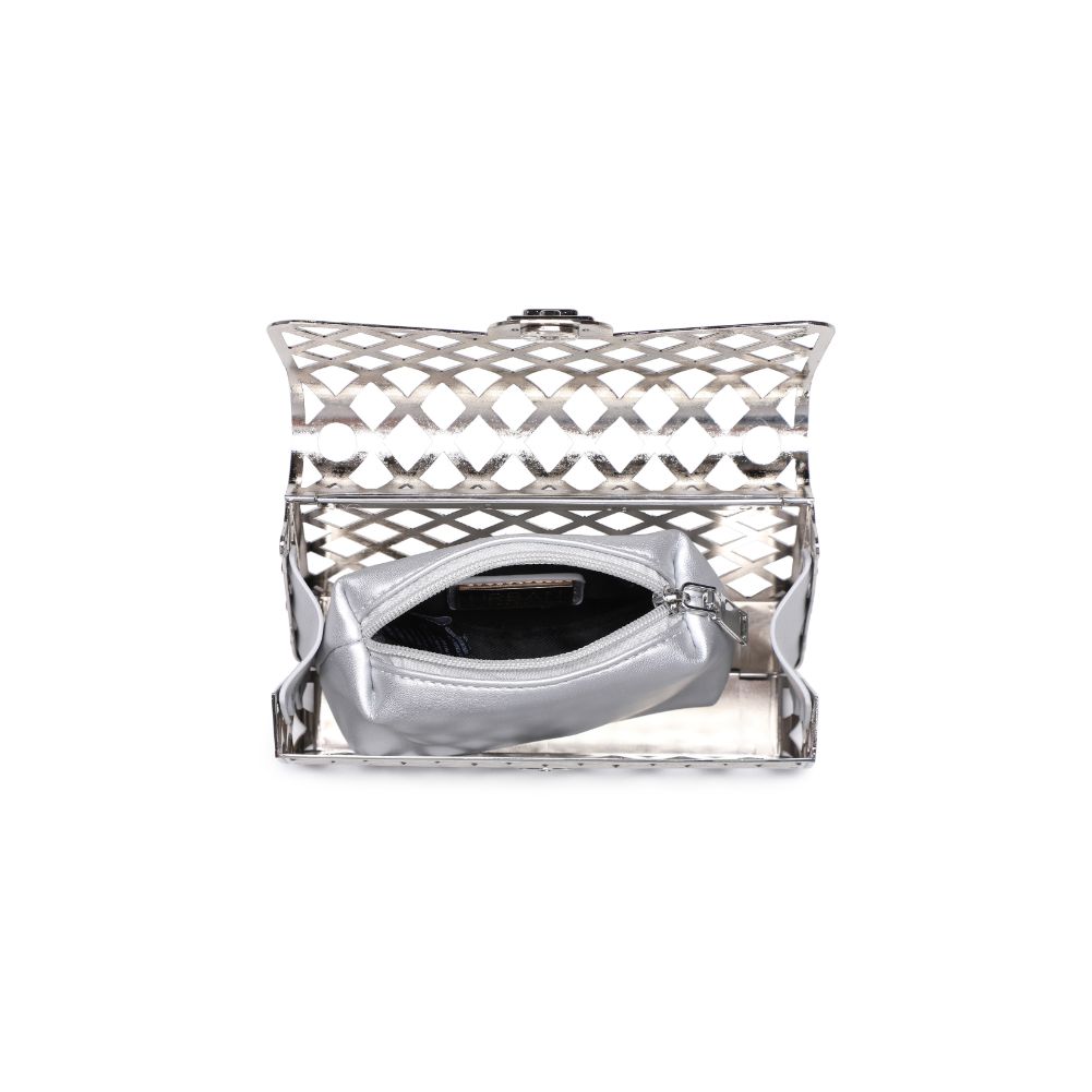 Woman wearing Silver Urban Expressions Georgina Evening Bag 840611116734 View 9 | Silver