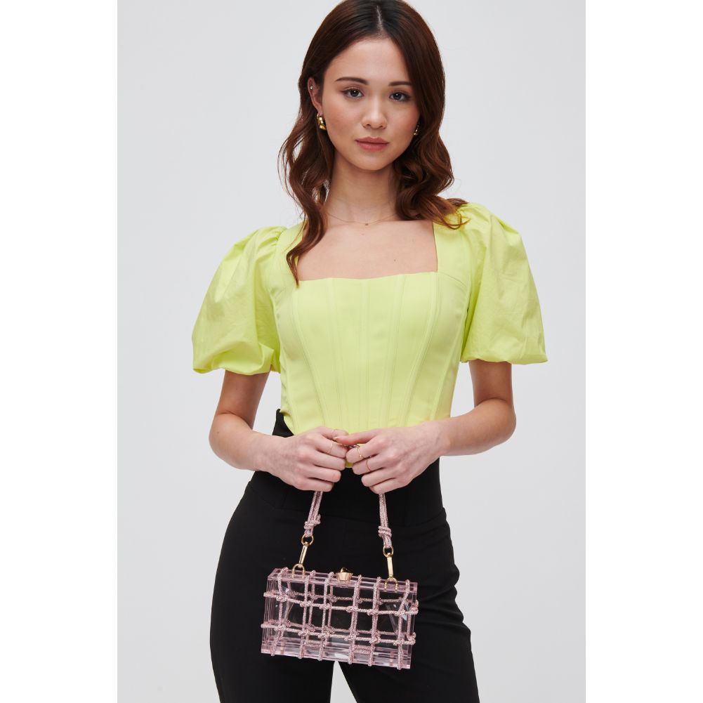 Woman wearing Pink Urban Expressions Ziggy Evening Bag 840611106537 View 1 | Pink