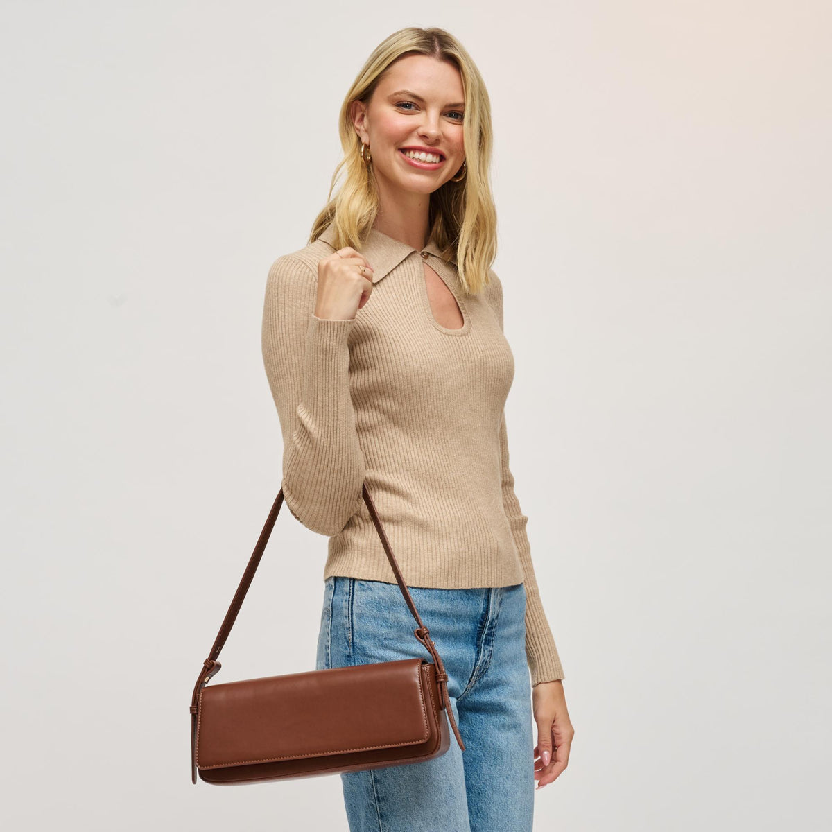 Woman wearing Chocolate Urban Expressions Sorella Shoulder Bag 840611199355 View 2 | Chocolate