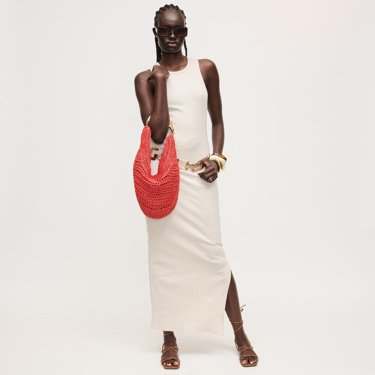 Woman wearing Red Urban Expressions Camden - Goldie Hobo 840504204524 View 3 | Red