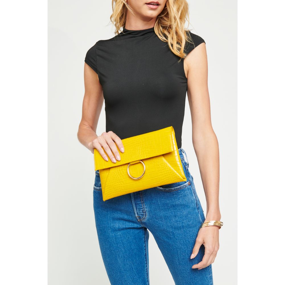 Woman wearing Mustard Croc Urban Expressions Alyssa Clutch 840611157317 View 2 | Mustard Croc
