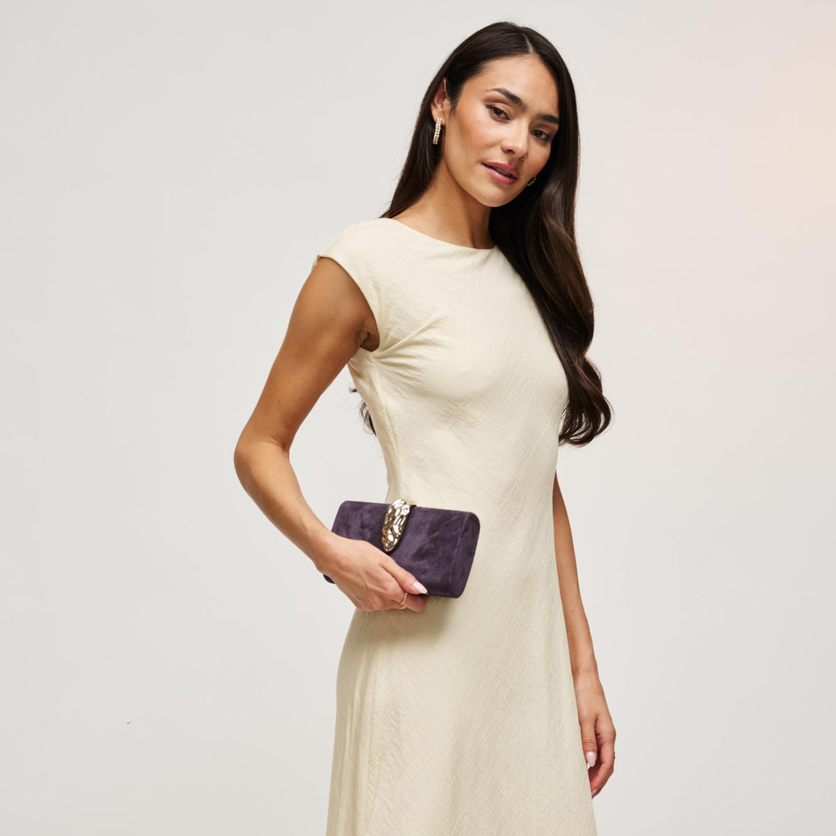 Woman wearing Grape Urban Expressions Babe Clutch 840504214141 View 2 | Grape